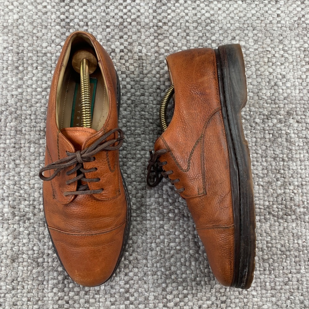Cole Haan Country Oxford Mens 7.5 D Brown Pebbled Leather Cap Toe Lug Sole Shoes